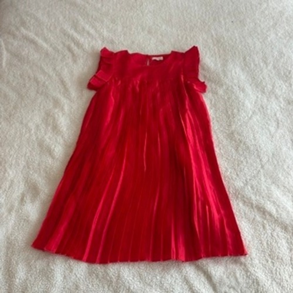 Catimini Girls Red Pleated Flutter Sleeve Dress Size 12 152 Holiday Event